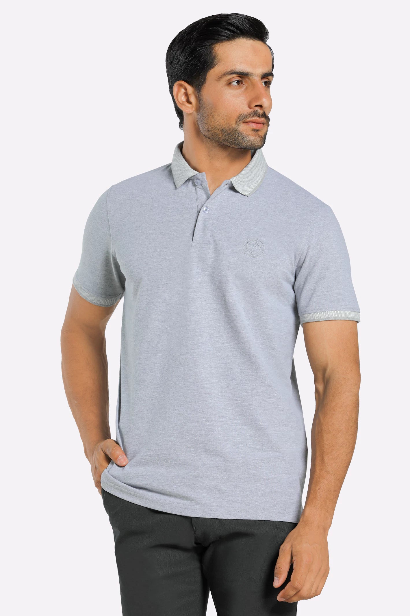 Soft Looks Heather Grey Jacquard Collar Polo