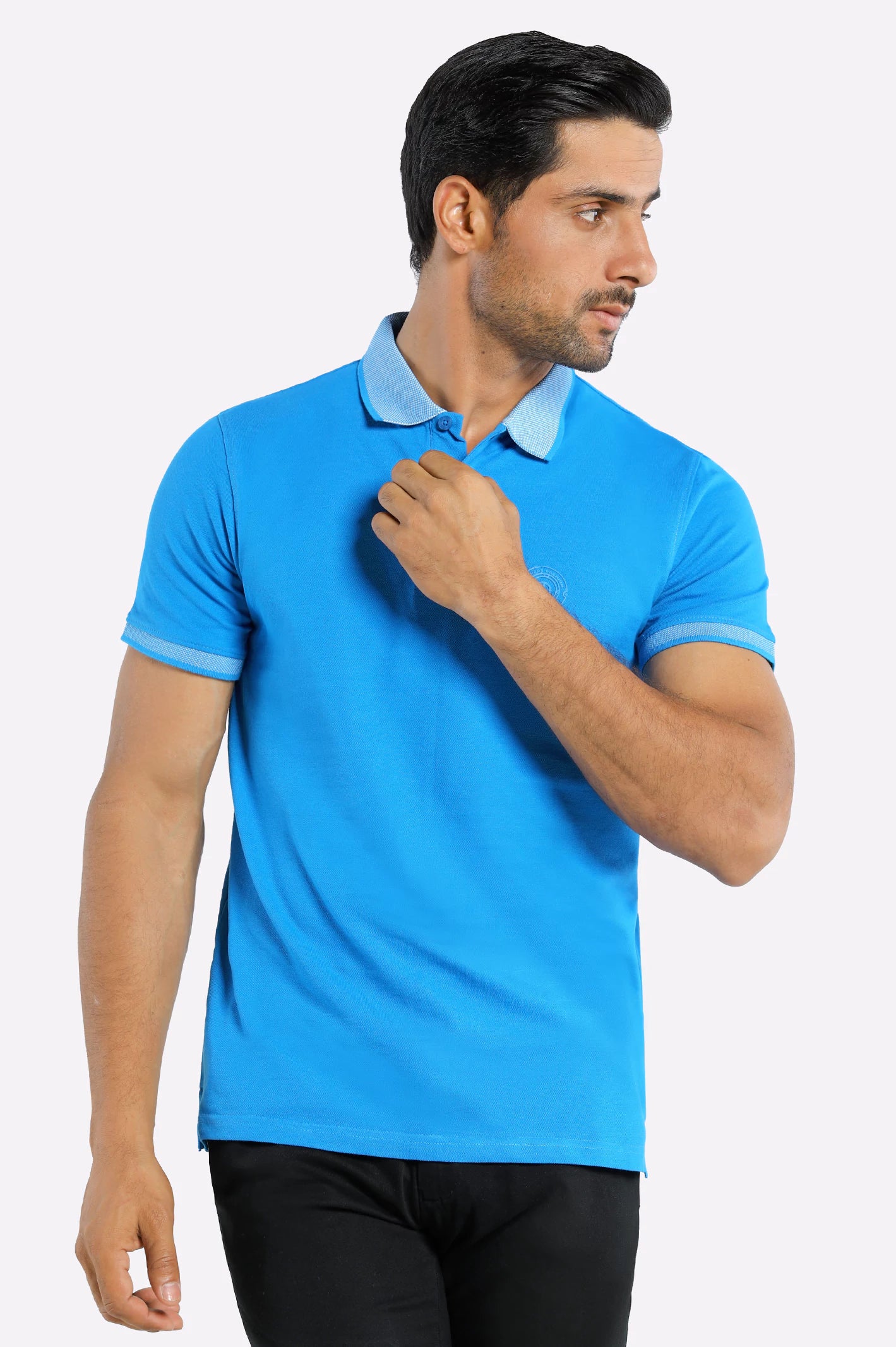 Relaxed Chic Royal Blue Jacquard Collar Polo