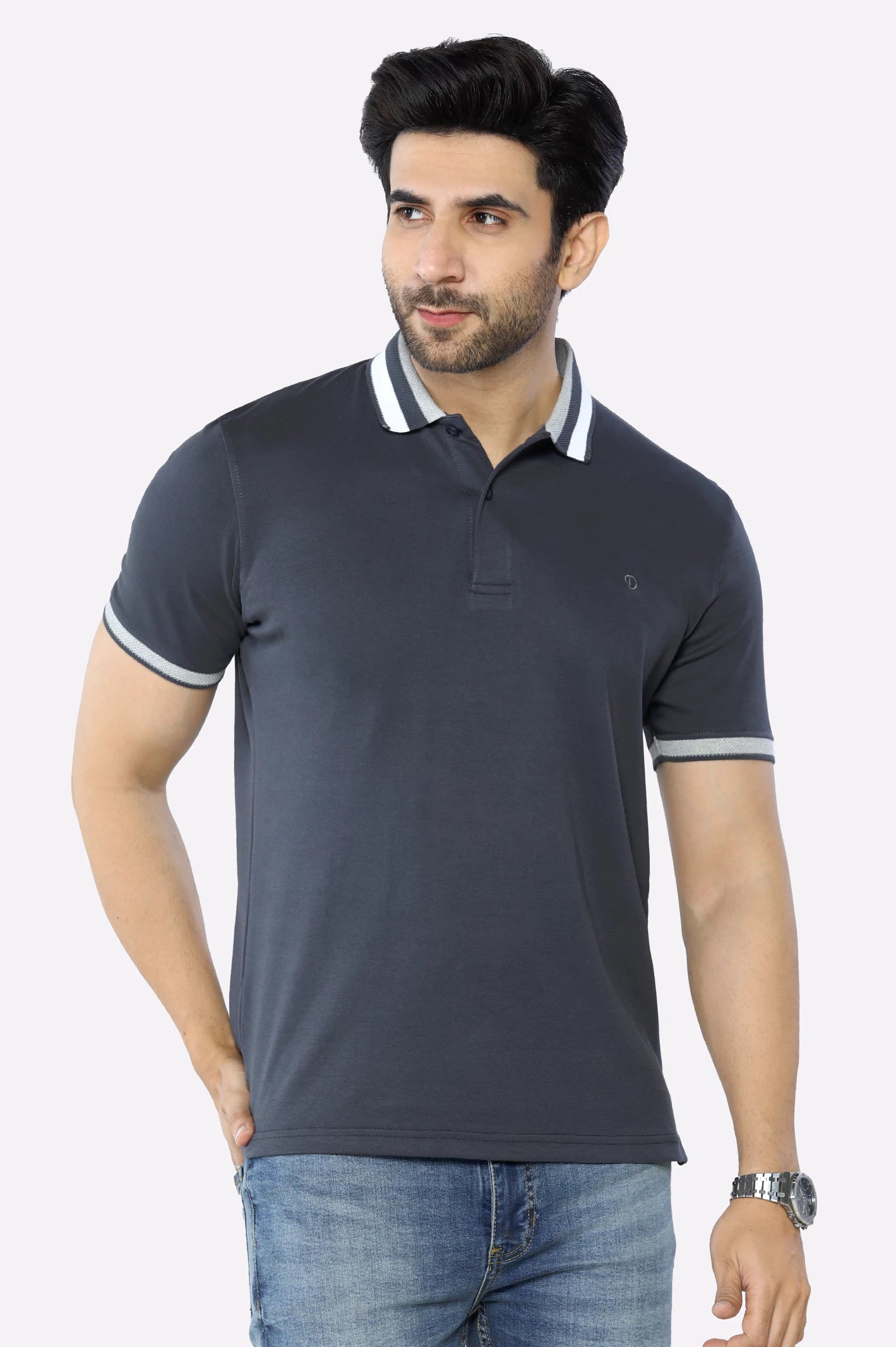 Elegant Wear Grey Jacquard Collar Polo