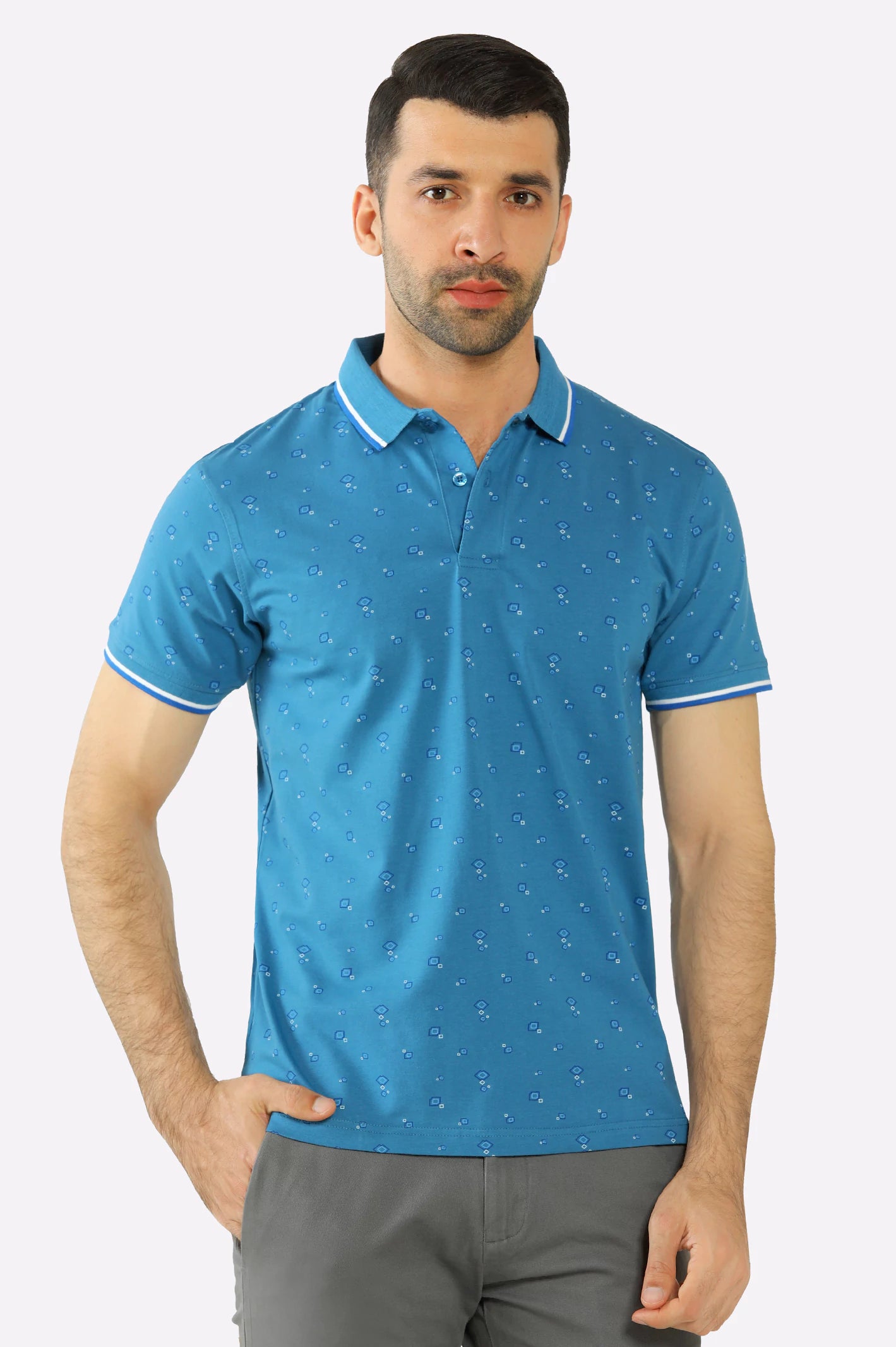 Easy Chic Blue All Over Printed Polo