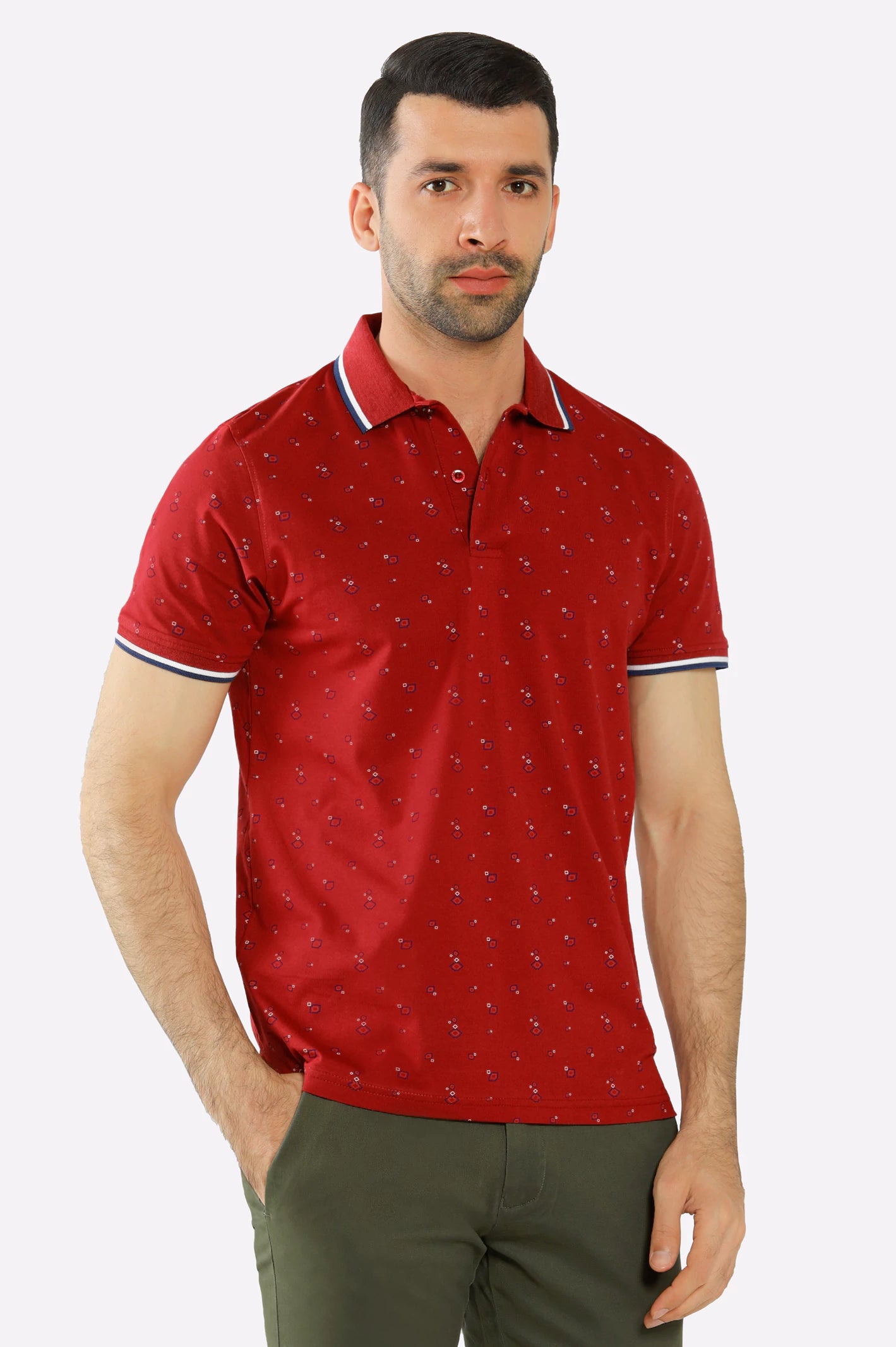 Breathable Style Red All Over Printed Polo