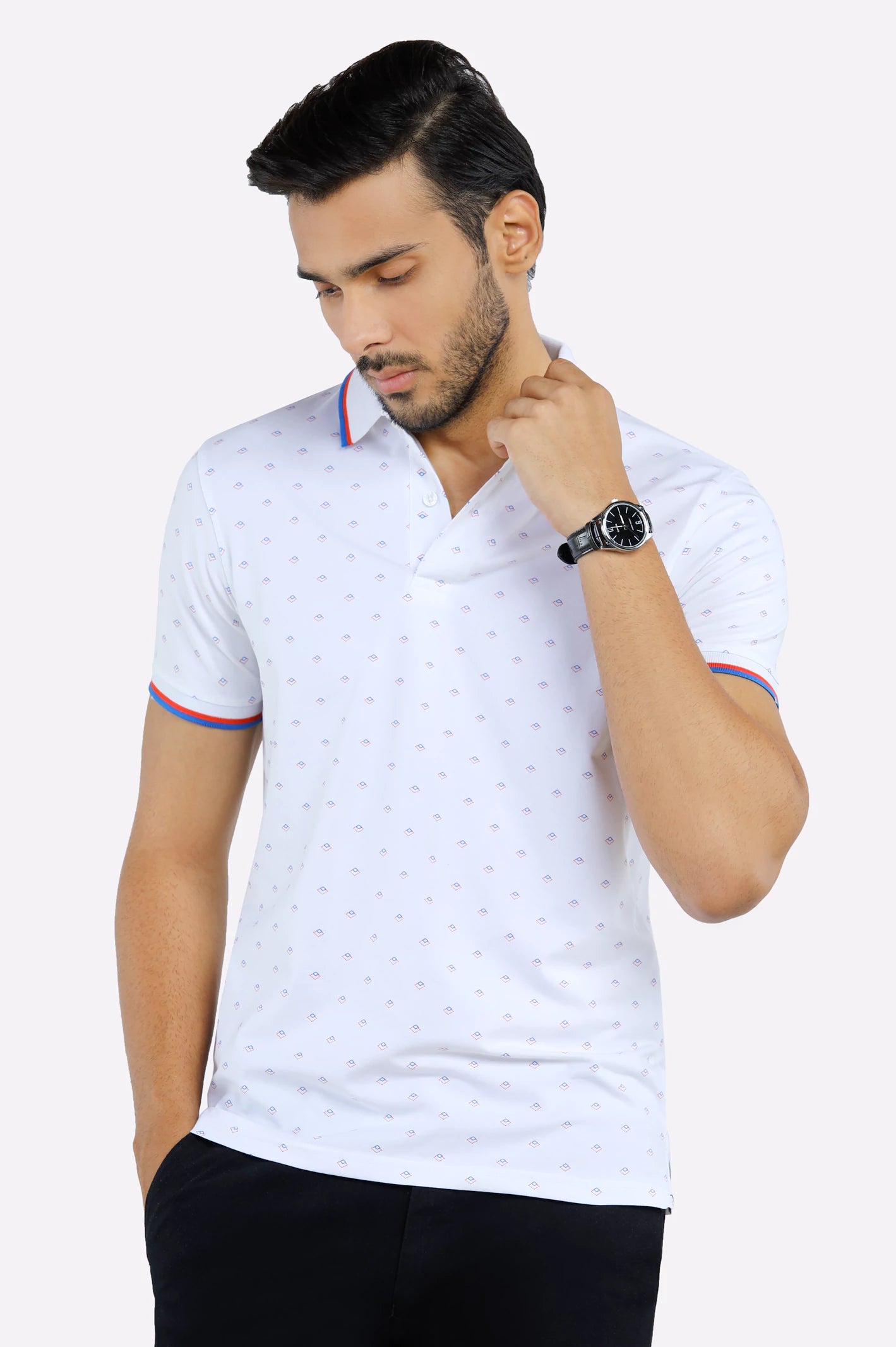 All-Day Wear White All Over Printed Polo