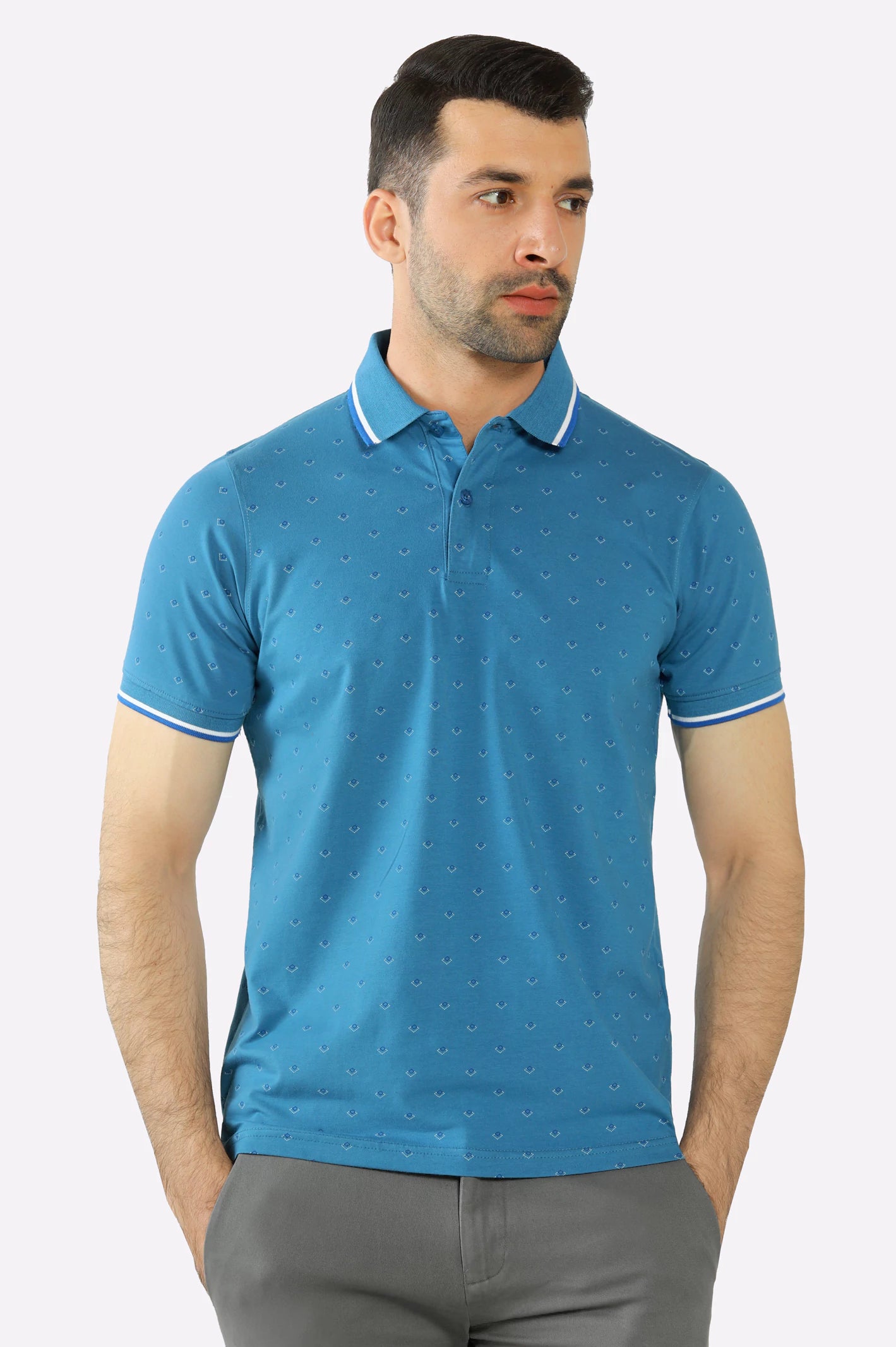 Comfortable Tops Blue All Over Printed Polo