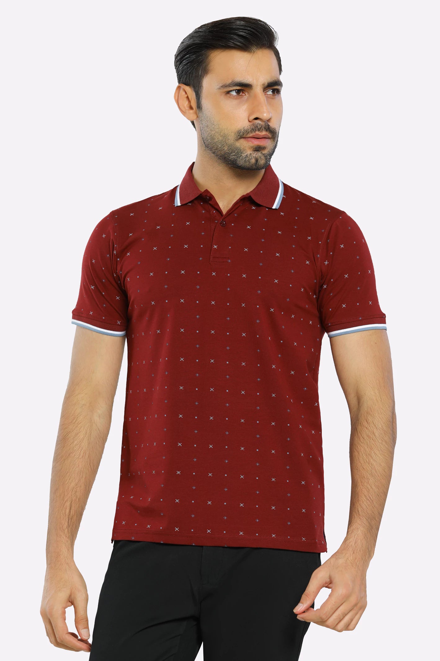 Modern Chic Bargundi Printed Polo