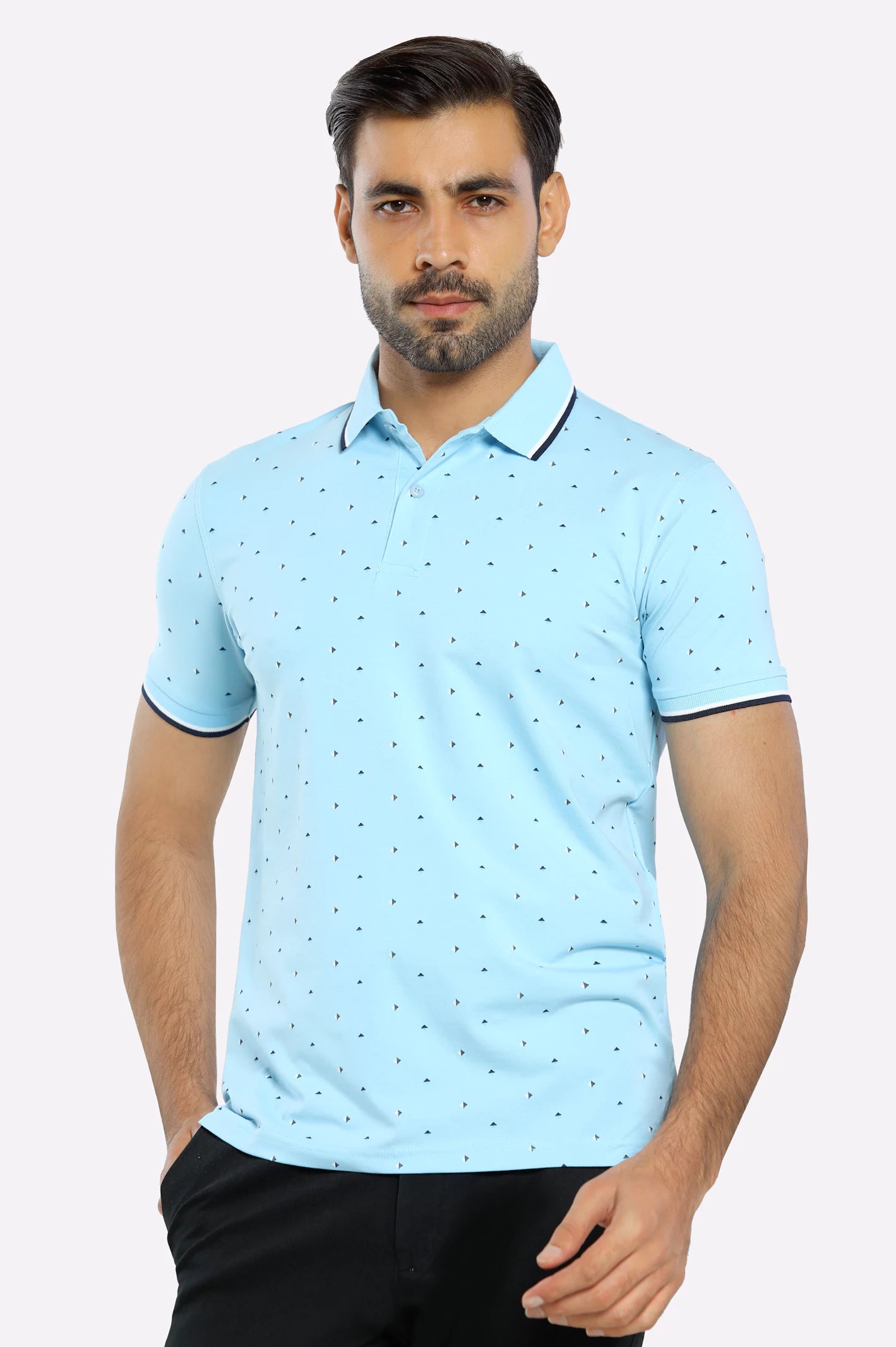 Light Comfort Sky Blue Printed Polo