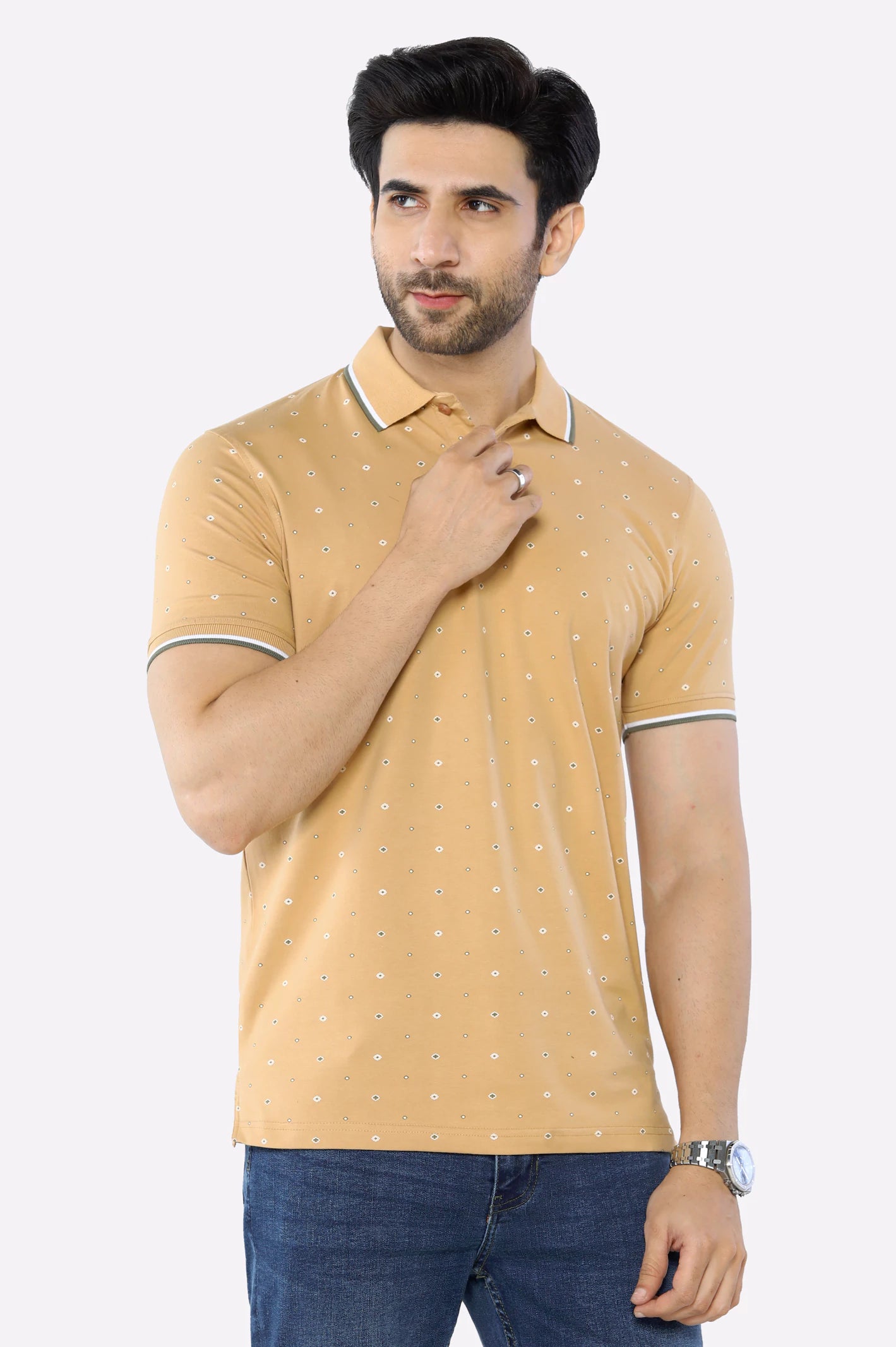 Soft Clothing Beige Printed Polo