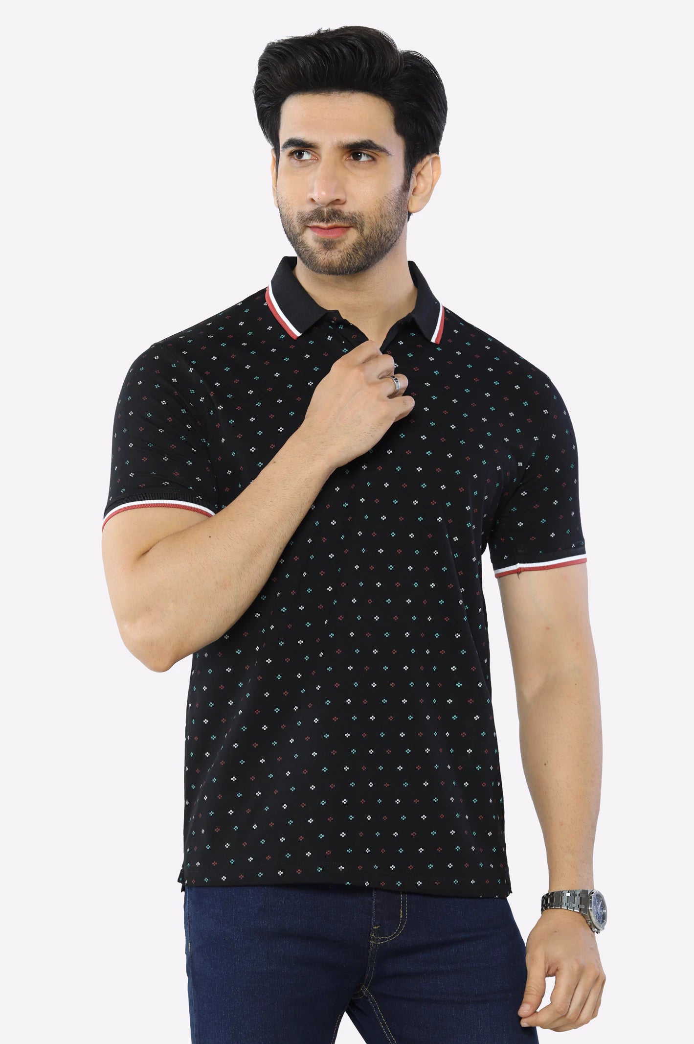 Chic Comfort Black Printed Polo
