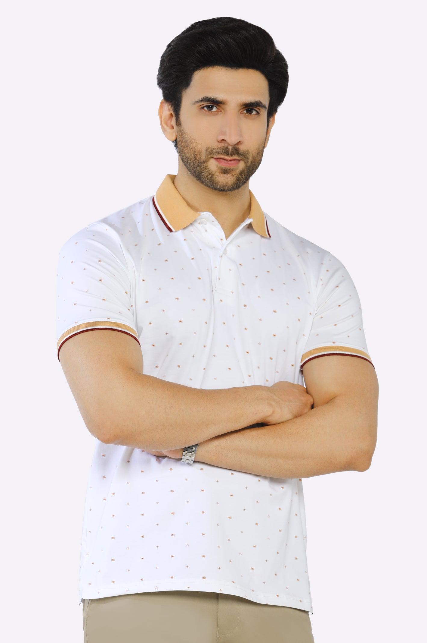 Soft Style White Printed Polo