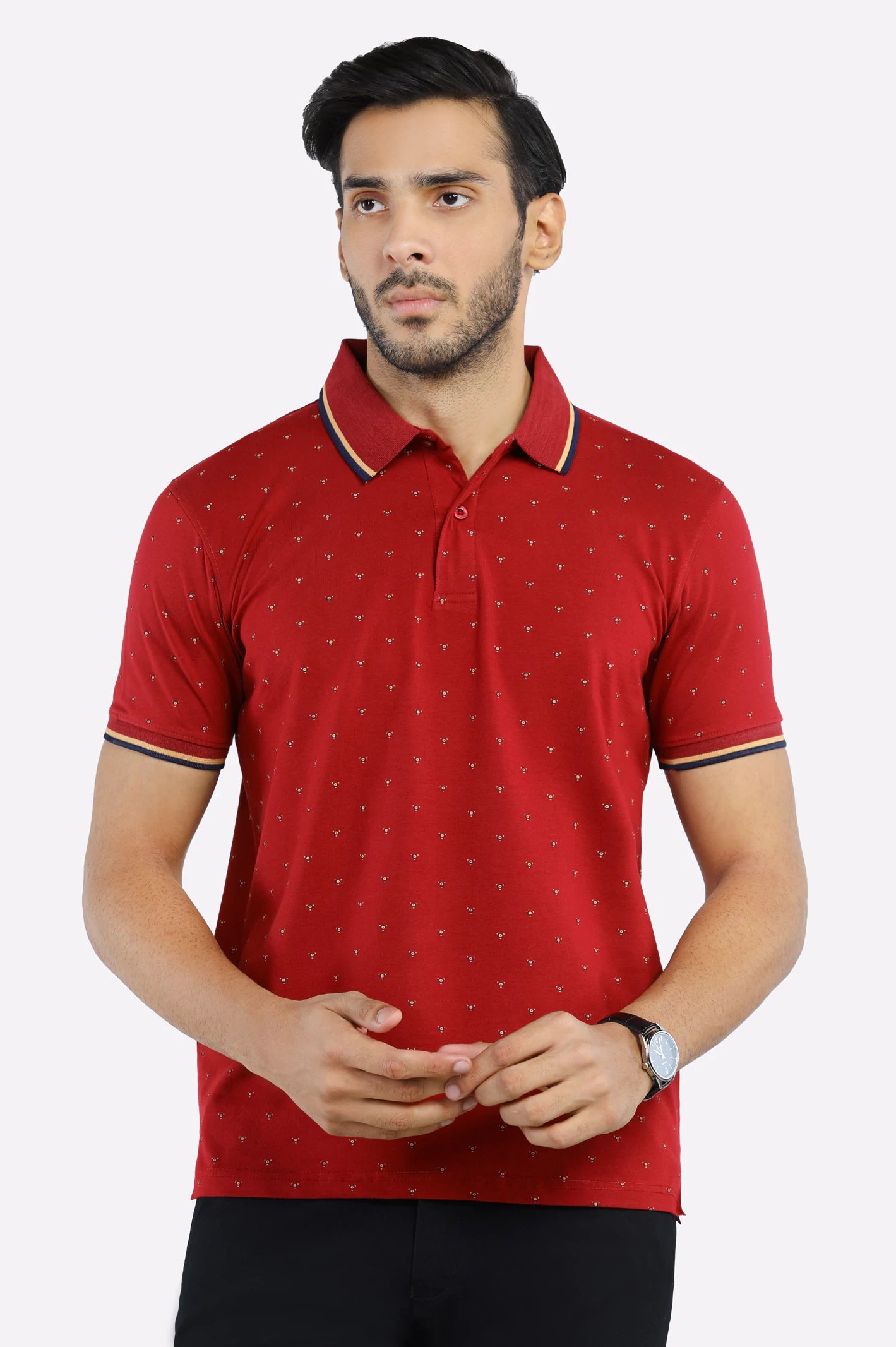 Comfortable Looks Red All Over Printed Polo