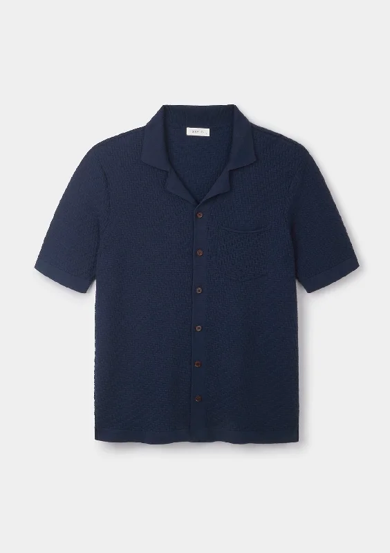 Timeless Comfort Navy Herringbone Knit Polo