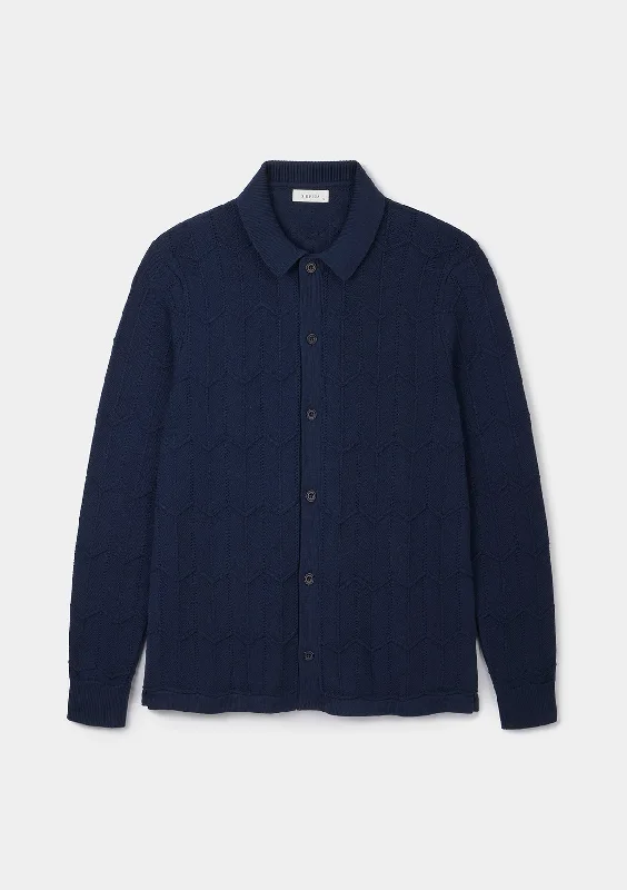 Trends Navy Chevron Knit Long Sleeve Polo