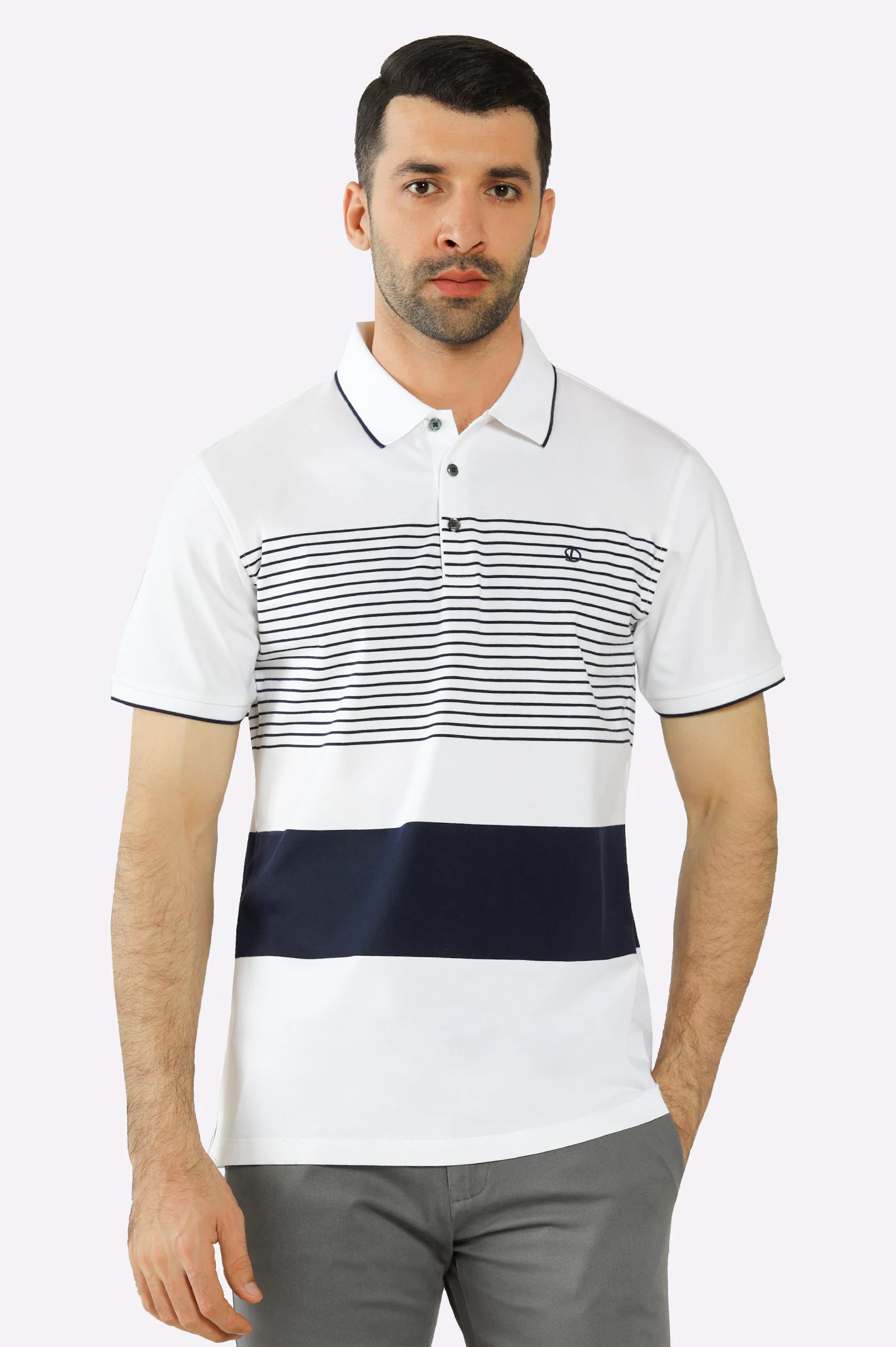 Versatile Style White Yarn Dyed Polo