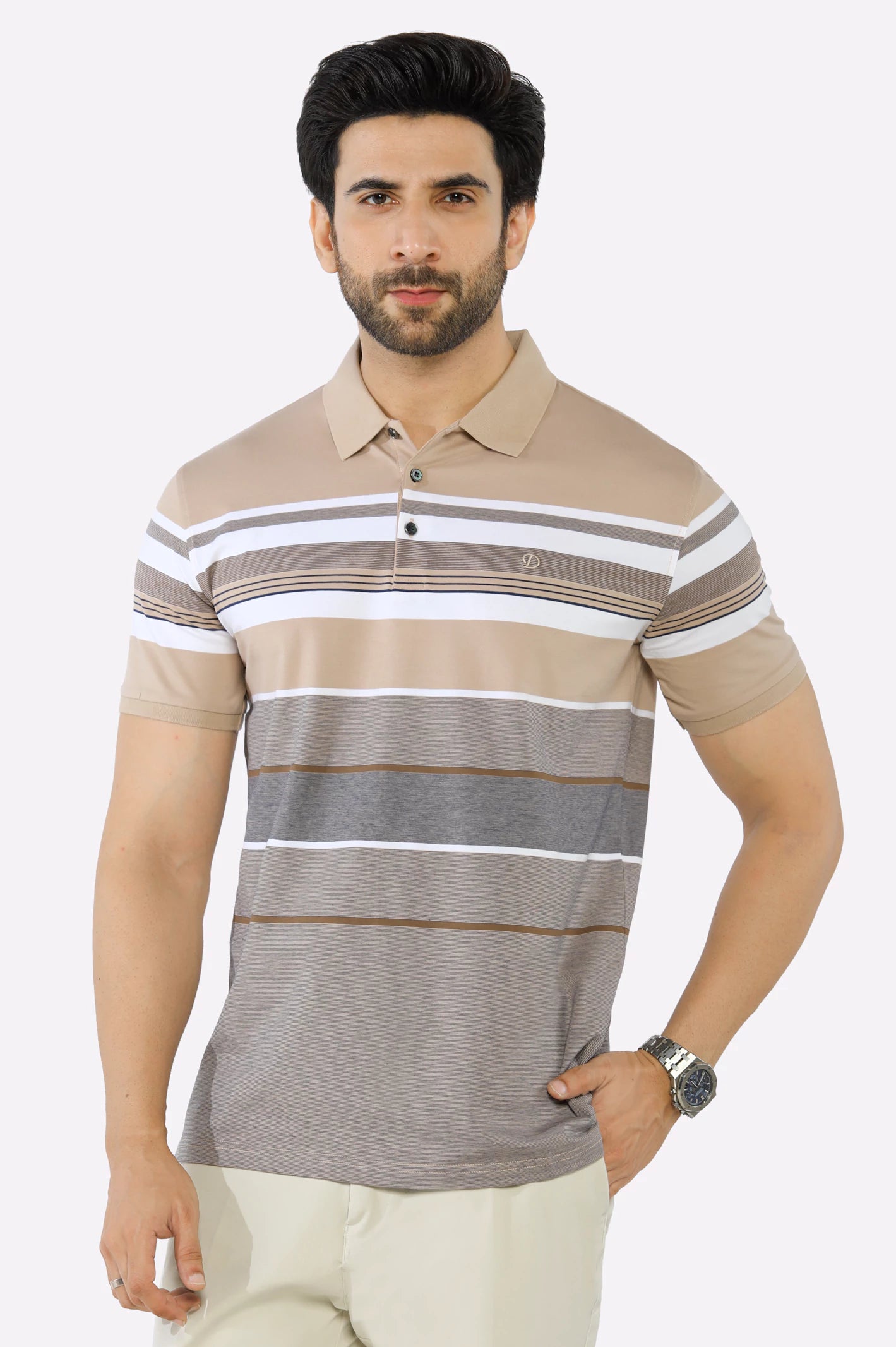 Cozy Pants Beige Yarn Dyed Polo