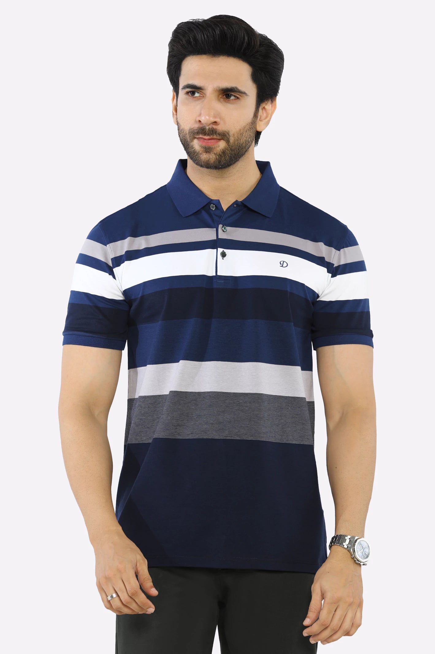 Stylish Wear Blue Yarn Dyed Polo