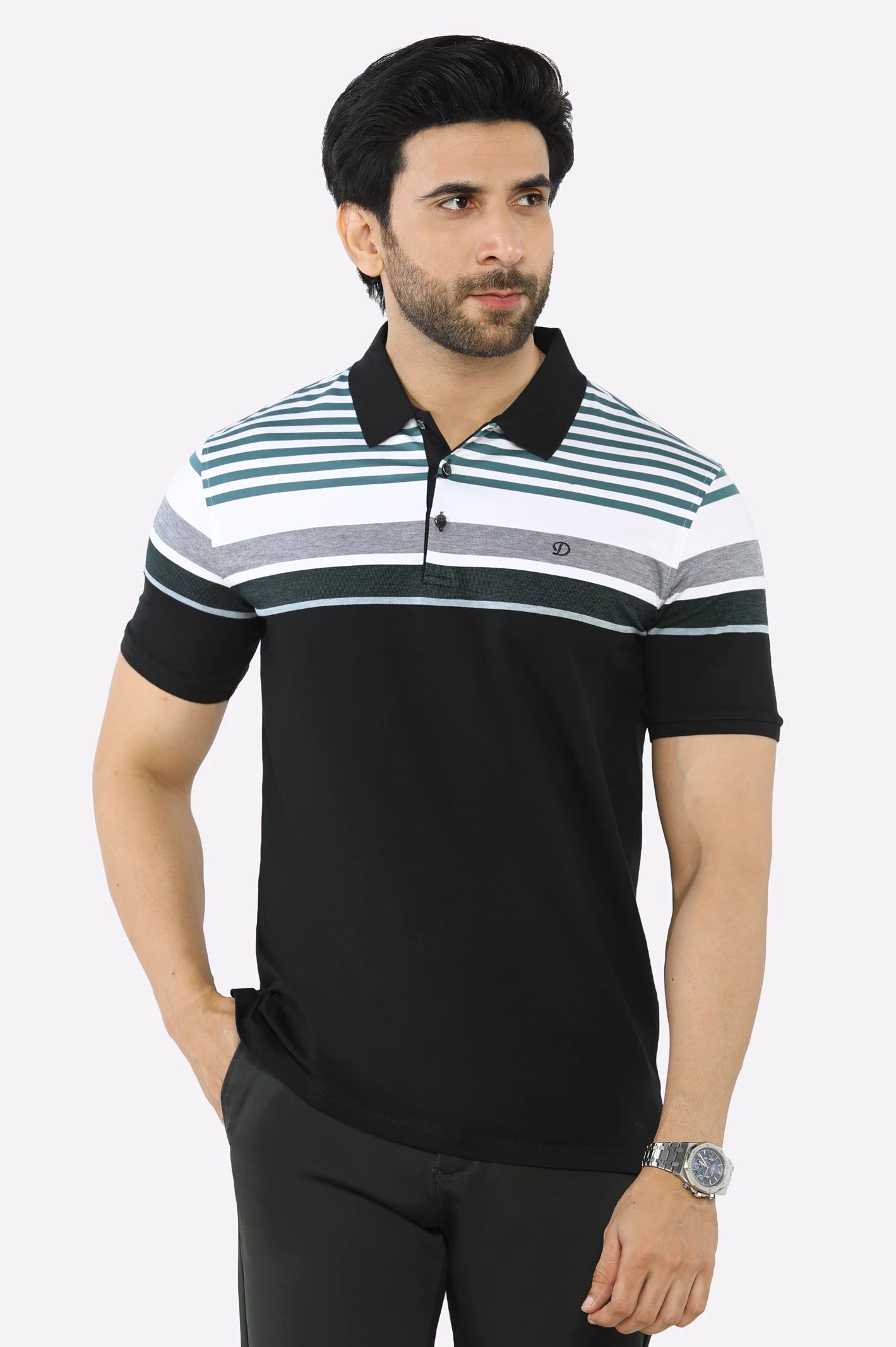 Lounge Chic Green Yarn Dyed Polo