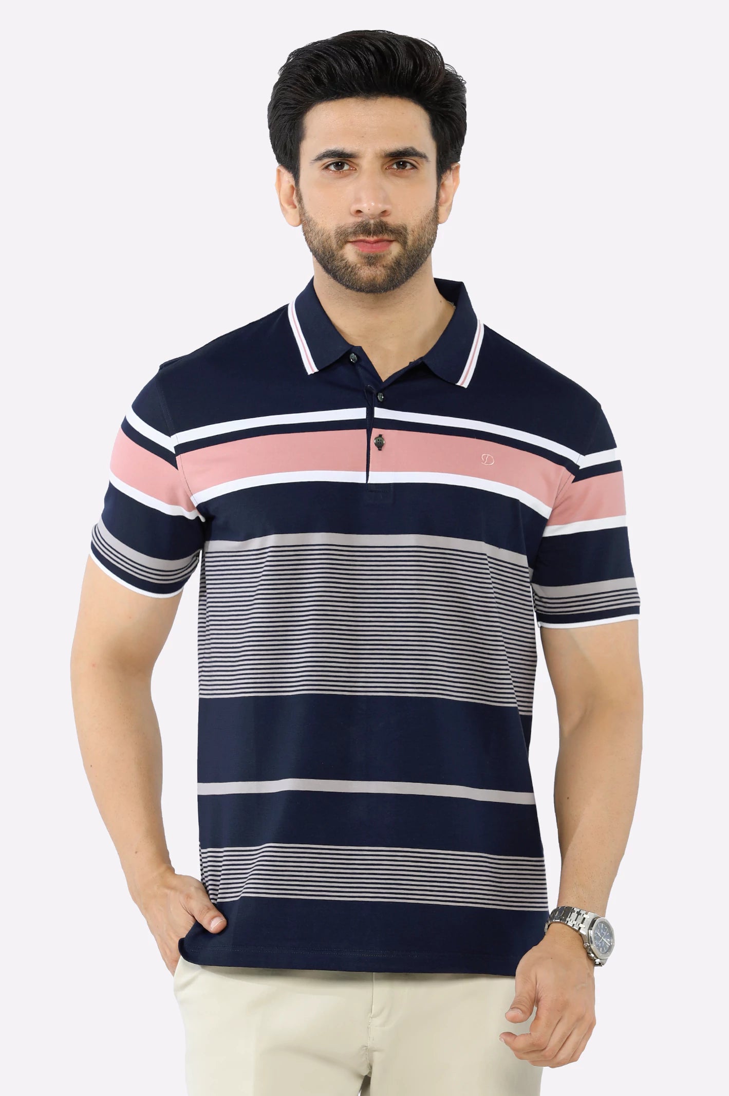 Soft Fabrics Navy Blue Yarn Dyed Polo
