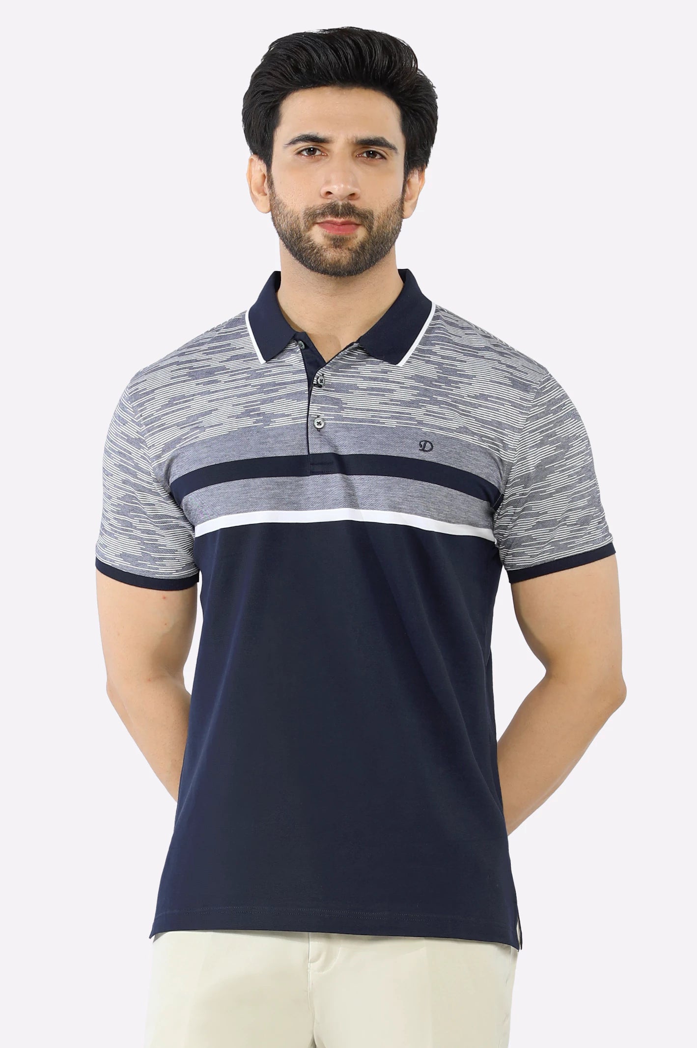 Comfy Chic Navy Blue Yarn Dyed Polo