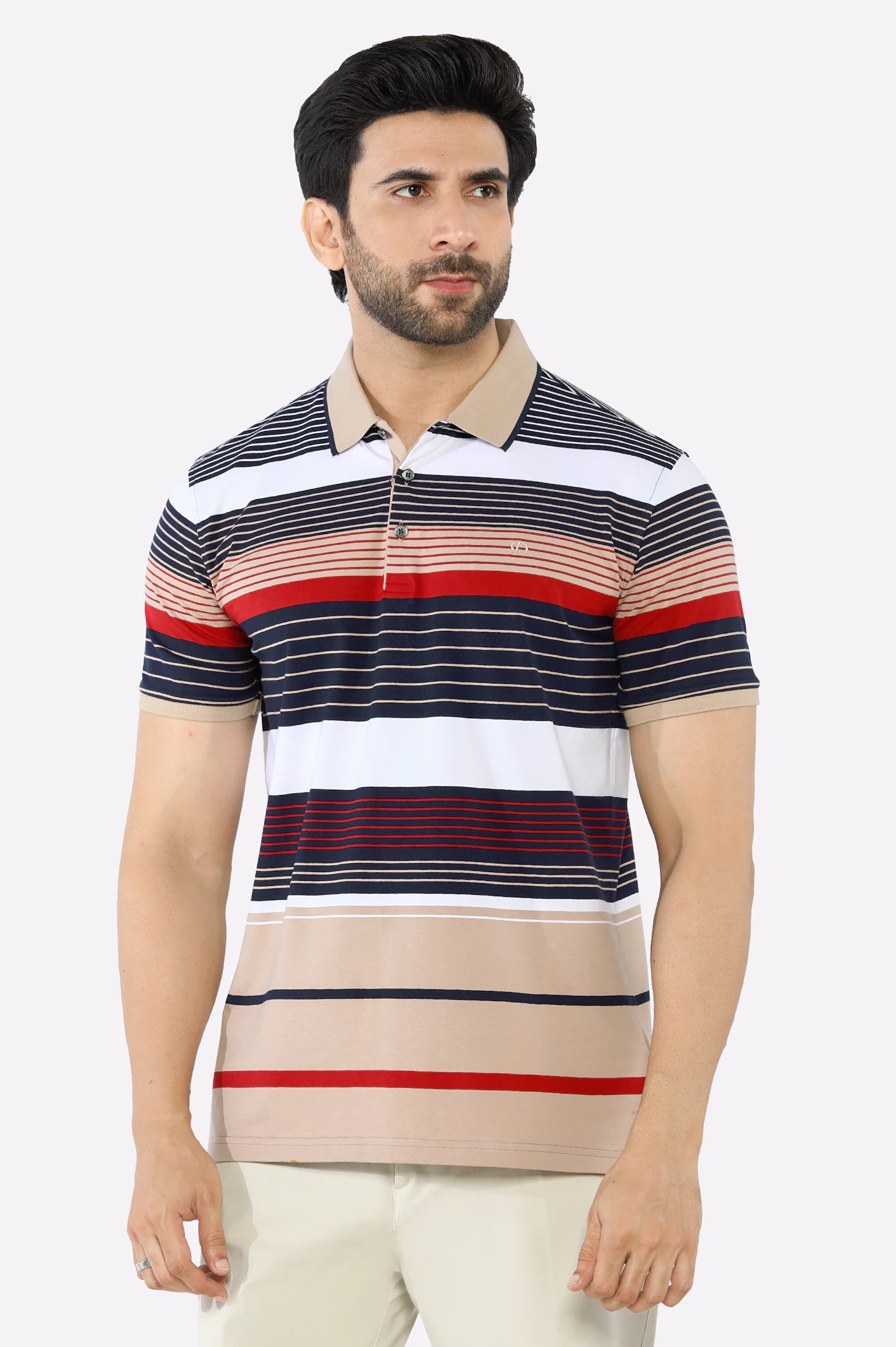 Trendy Casuals Beige Yarn Dyed Polo