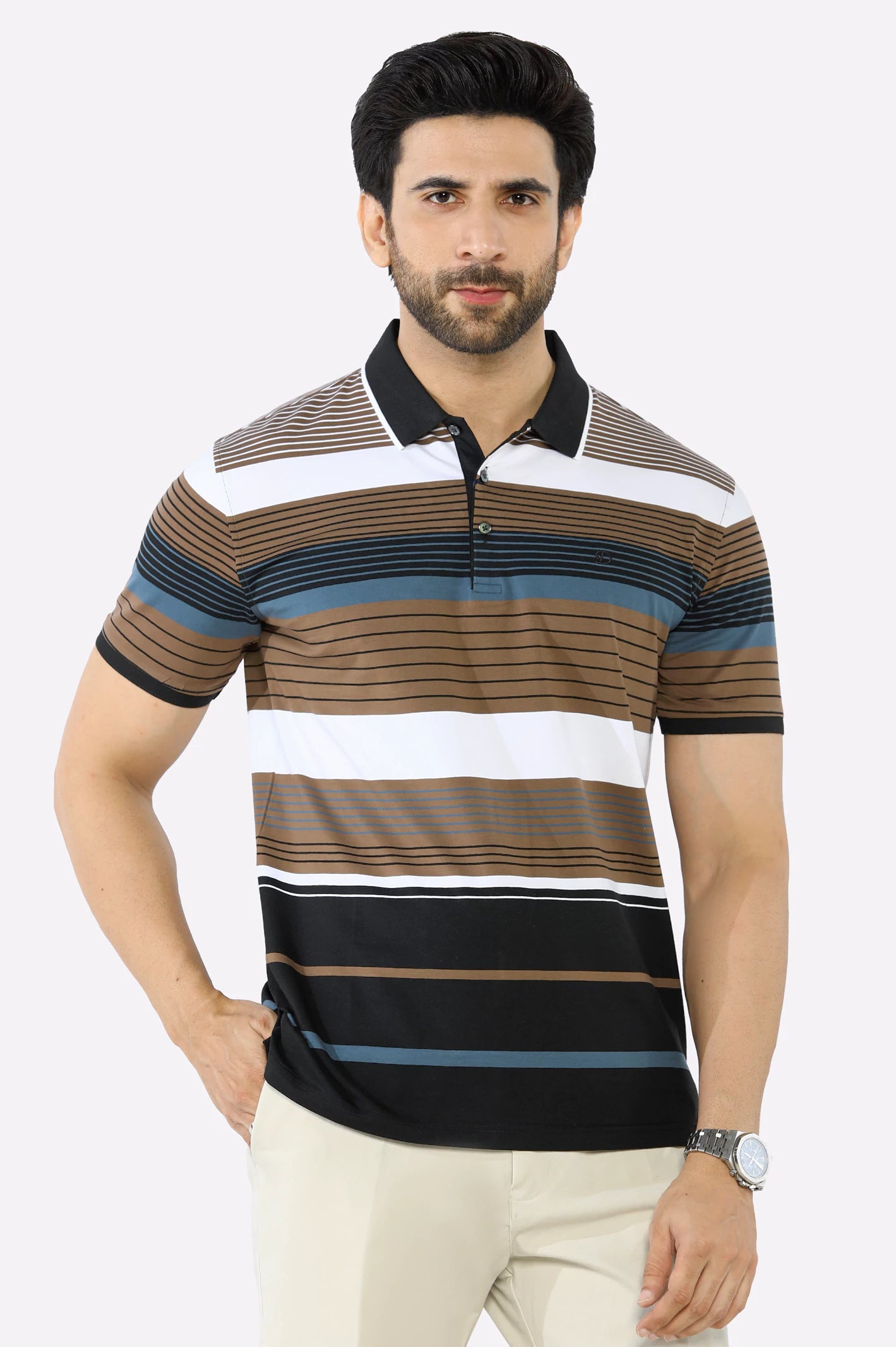 Weekend Wear Brown Yarn Dyed Polo