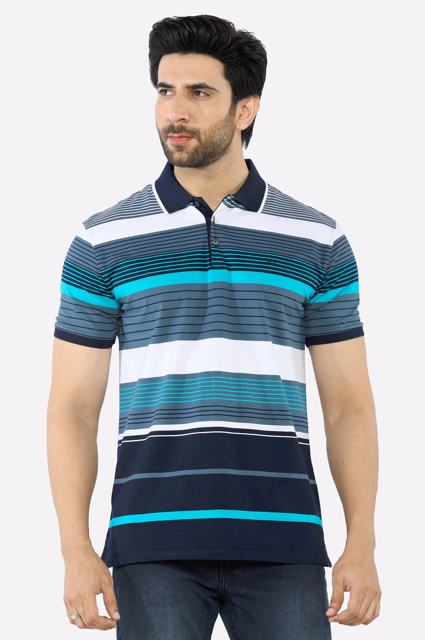Breezy Style Turquoise Yarn Dyed Polo