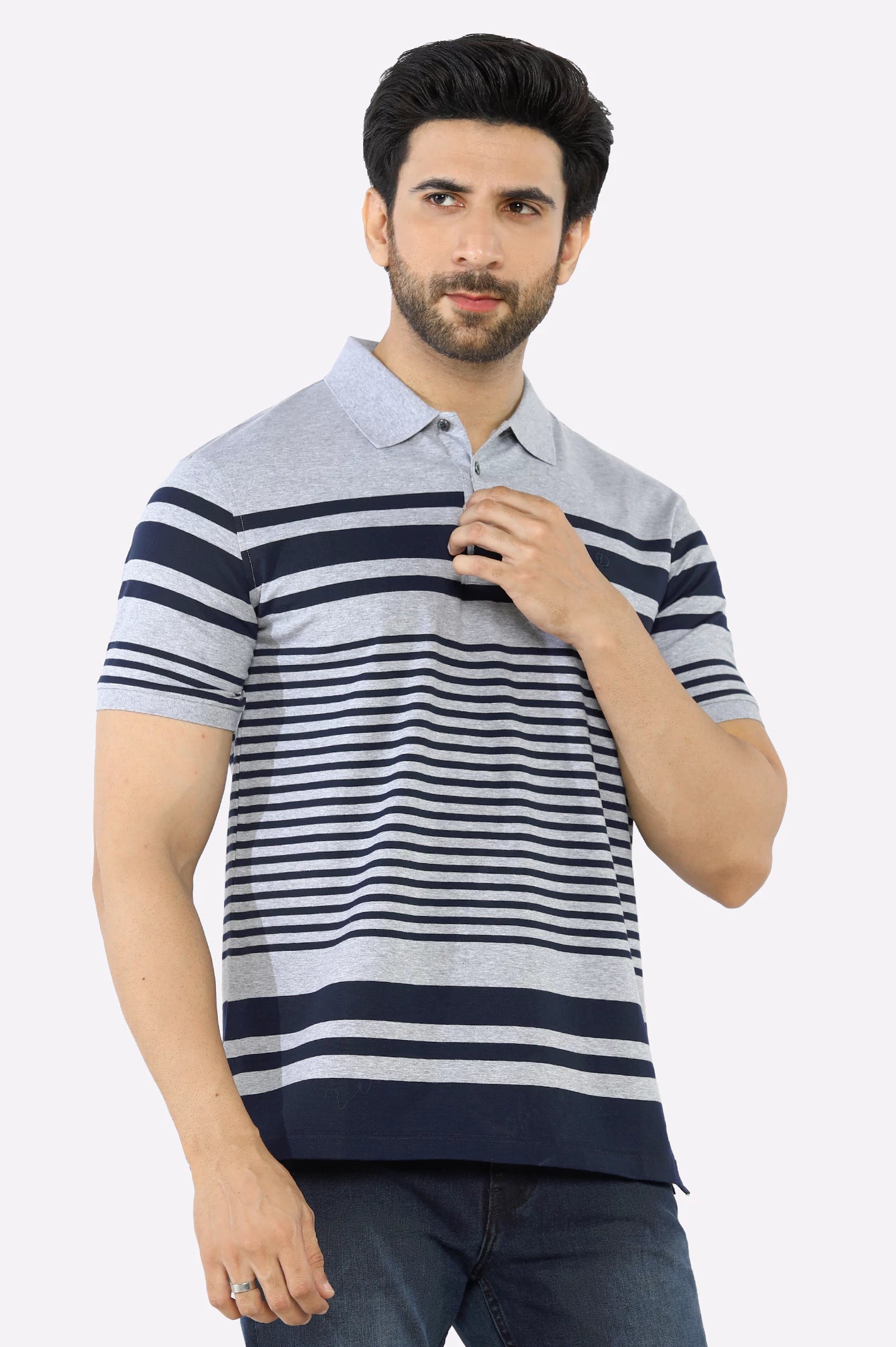 Relaxed Fit Heather Grey Yarn Dyed Polo