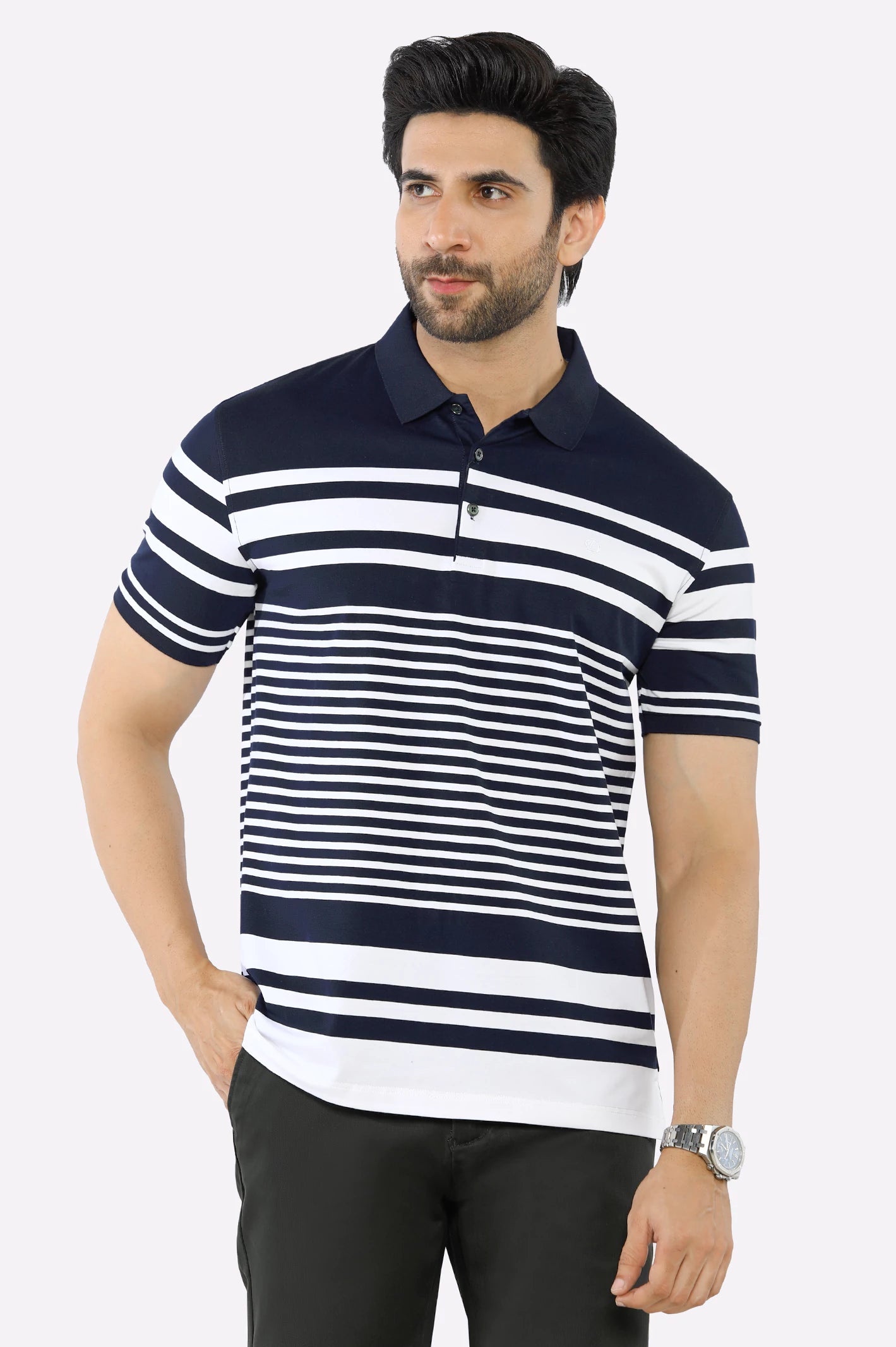 Cozy Dress Navy Blue Yarn Dyed Polo