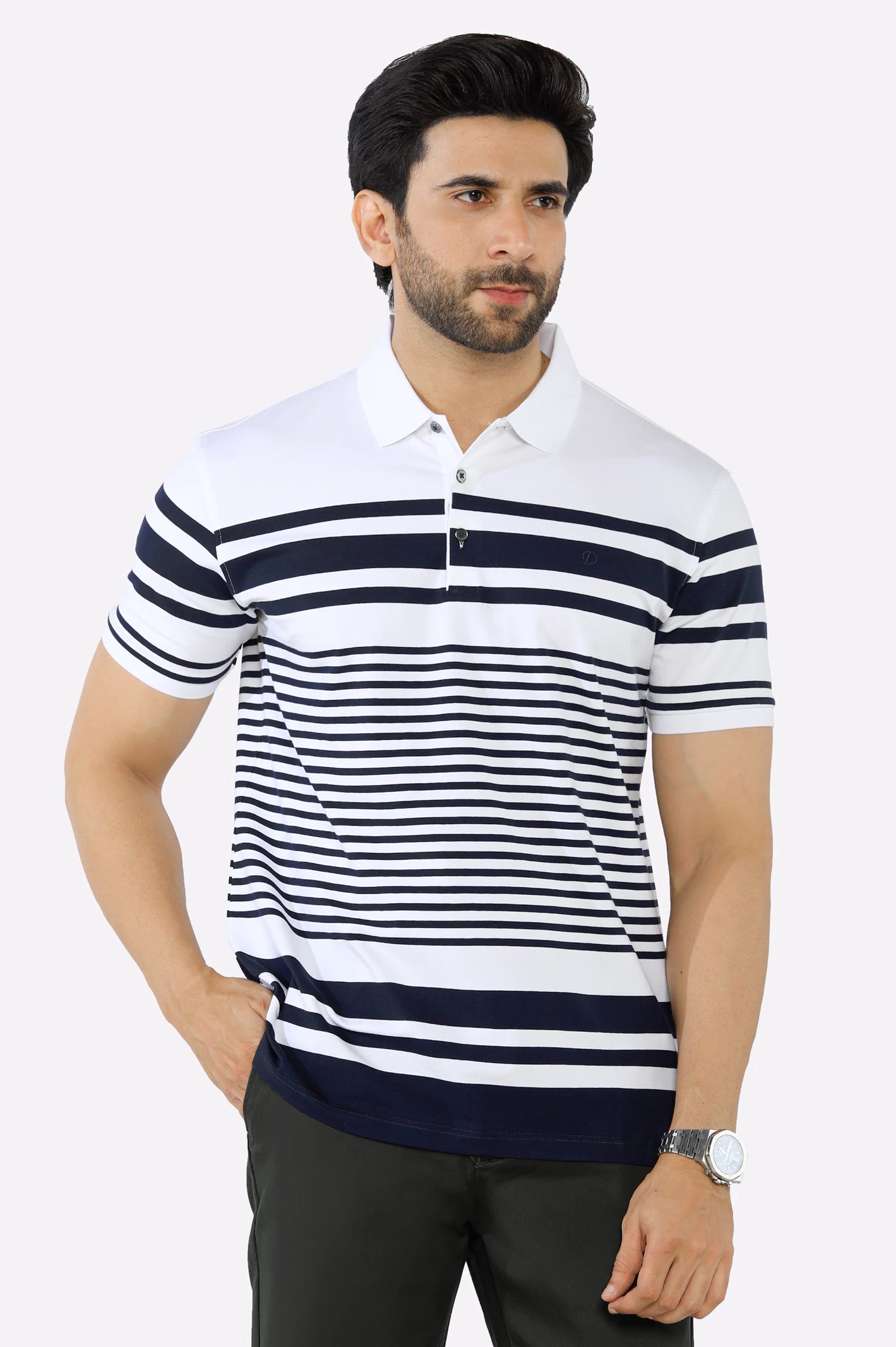 Effortless Comfort White Yarn Dyed Polo