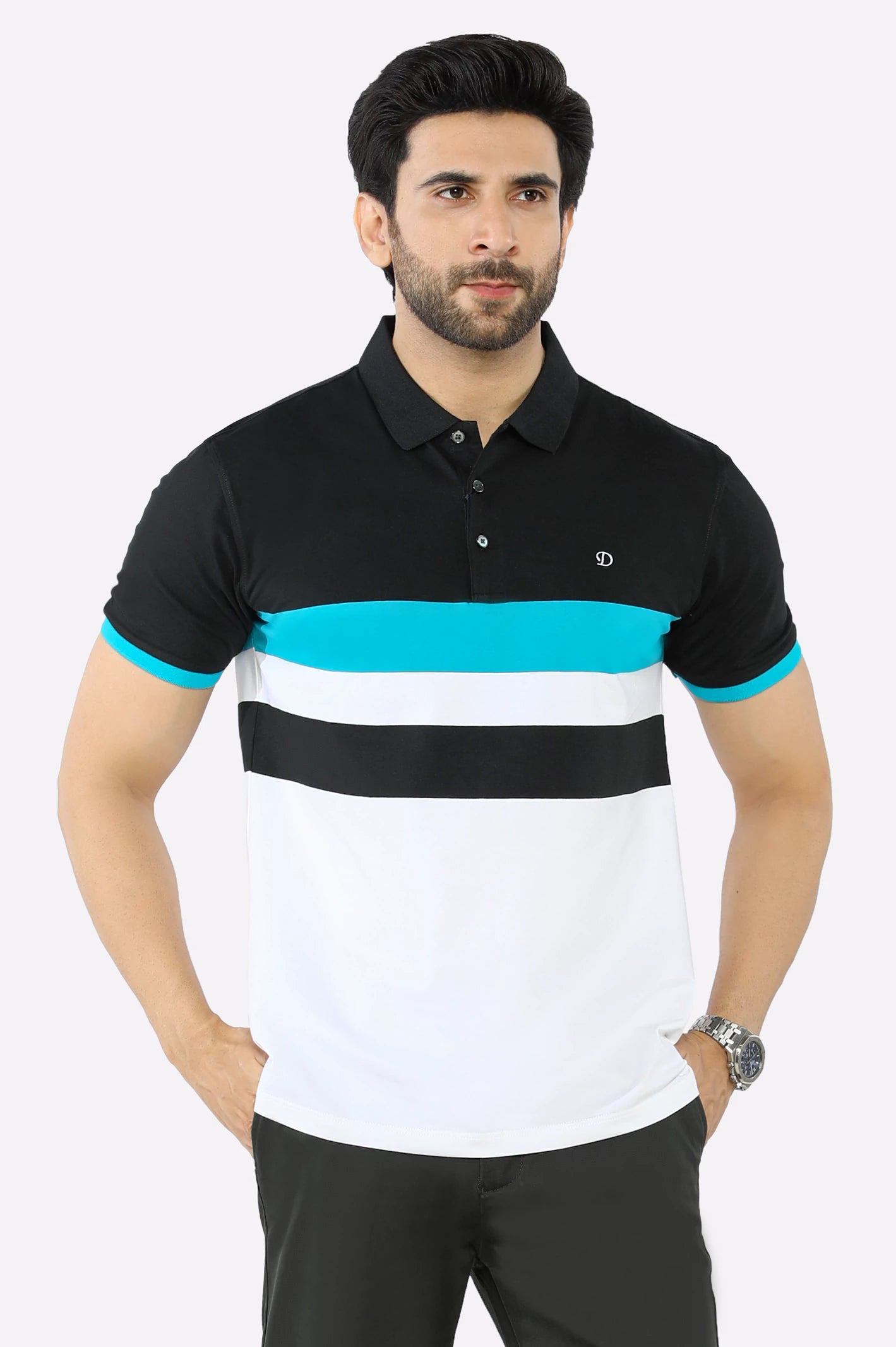 Fresh Comfort Black Yarn Dyed Polo
