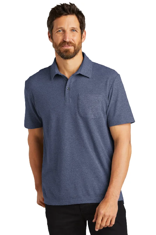 Cute Style Port Authority Mens C-FREE Pique Short Sleeve Polo Shirt w/ Pocket - Heather Navy Blue Cute Style Port Authority Mens C-FREE Pique Short Sleeve Polo Shirt w/ Pocket - Heather Navy Blue