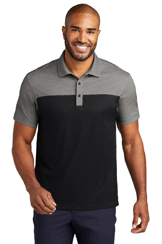 Exquisite Fabrics Port Authority Mens Fine Pique Blocked Moisture Wicking Short Sleeve Polo Shirt - Deep Black/Heather Charcoal Grey Exquisite Fabrics Port Authority Mens Fine Pique Blocked Moisture Wicking Short Sleeve Polo Shirt - Deep Black/Heather Charcoal Grey