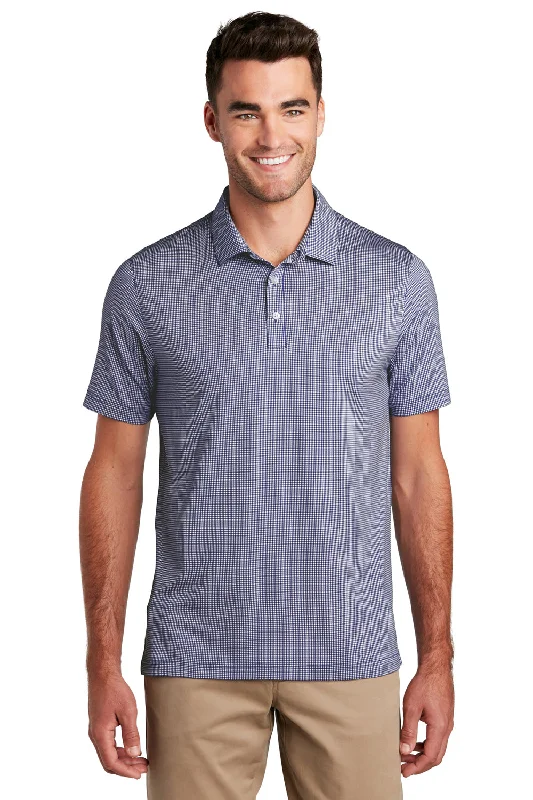 Relaxed Tops Port Authority Mens Gingham Moisture Wicking Short Sleeve Polo Shirt - True Navy Blue/White Relaxed Tops Port Authority Mens Gingham Moisture Wicking Short Sleeve Polo Shirt - True Navy Blue/White