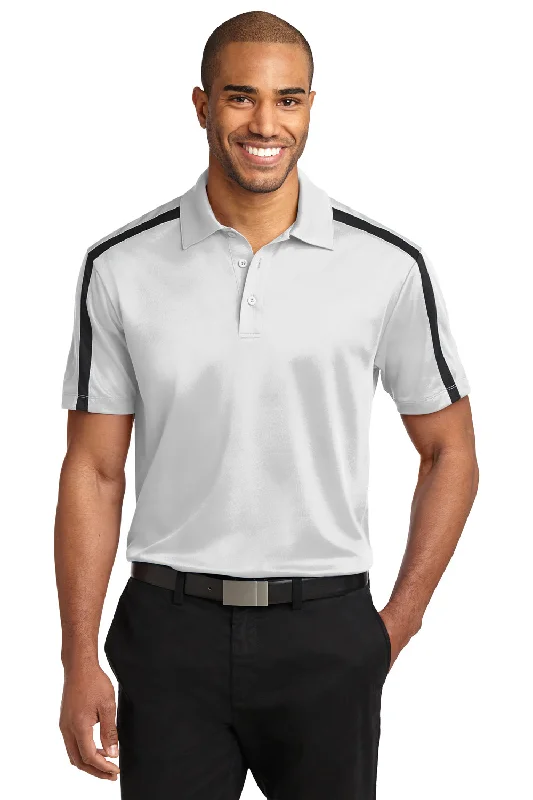 Comfortable Lifestyle Port Authority Mens Silk Touch Performance Moisture Wicking Short Sleeve Polo Shirt - White/Black - Closeout Comfortable Lifestyle Port Authority Mens Silk Touch Performance Moisture Wicking Short Sleeve Polo Shirt - White/Black - Closeout