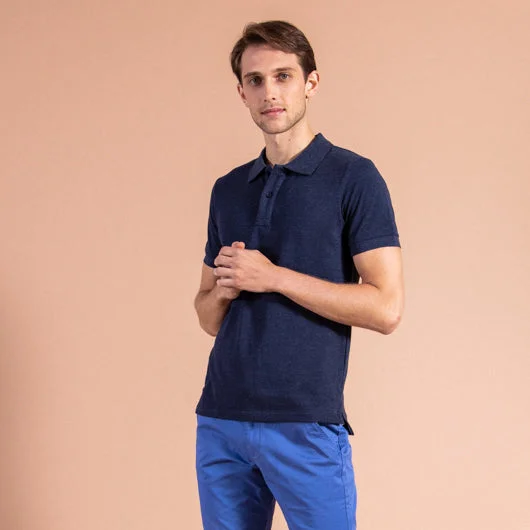 Elegant Outline Rugged Slate Dark Blue Cotton Polo T-Shirt