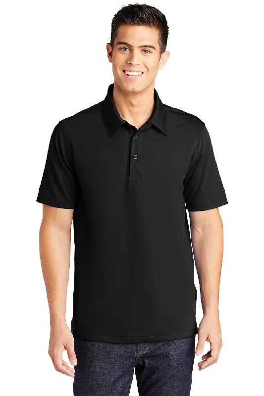 Soft Textures Sport-Tek Mens Active Mesh Moisture Wicking Short Sleeve Polo Shirt - Black Soft Textures Sport-Tek Mens Active Mesh Moisture Wicking Short Sleeve Polo Shirt - Black