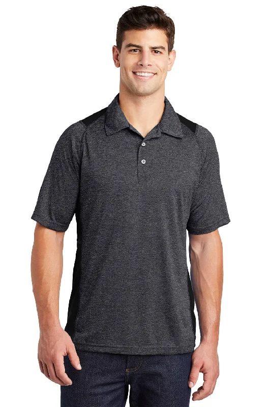 Elegant Casuals Sport-Tek Mens Heather Contender Moisture Wicking Short Sleeve Polo Shirt - Heather Graphite Grey/Black Elegant Casuals Sport-Tek Mens Heather Contender Moisture Wicking Short Sleeve Polo Shirt - Heather Graphite Grey/Black
