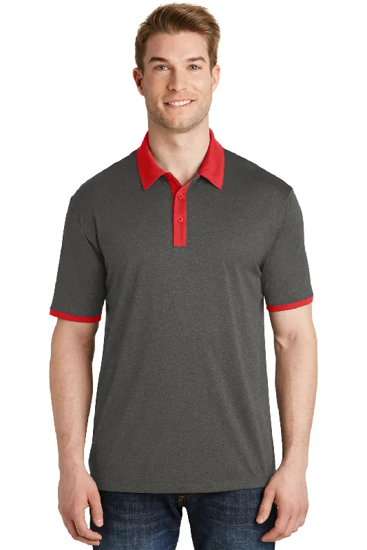 Relaxed Jackets Sport-Tek Mens Heather Contender Moisture Wicking Short Sleeve Polo Shirt - Heather Graphite Grey/True Red - Closeout Relaxed Jackets Sport-Tek Mens Heather Contender Moisture Wicking Short Sleeve Polo Shirt - Heather Graphite Grey/True Red - Closeout