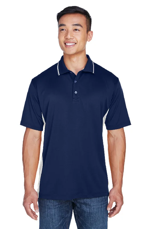 Simple Style UltraClub Mens Cool & Dry Moisture Wicking Short Sleeve Polo Shirt - Navy Blue/White